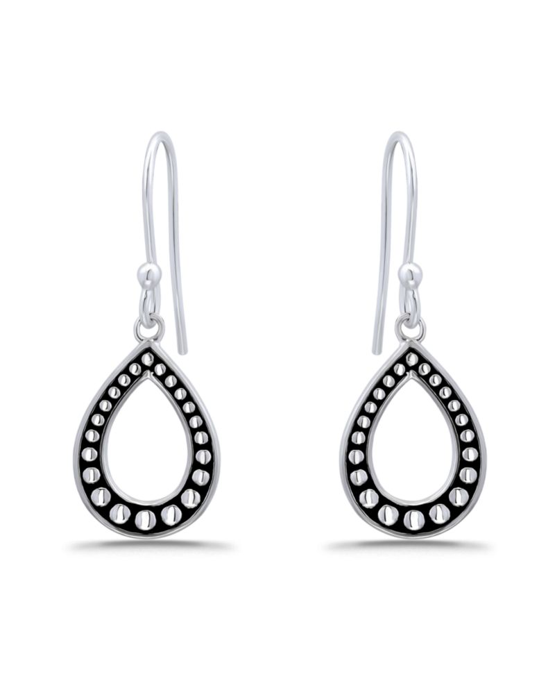 Oxidized Beaded Tear Drop Earrings