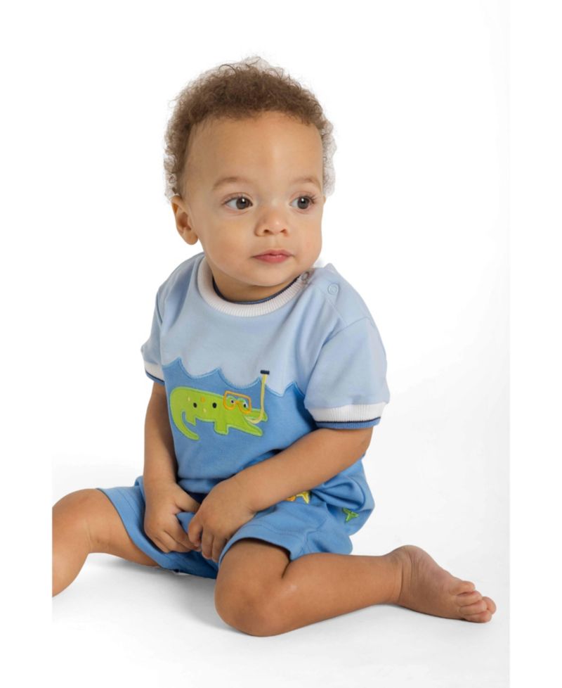 Baby Boy Knit Shortall With Scuba Alligator