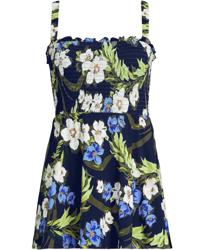 Plus Size Square Neck Smocked Mini Swim Dress