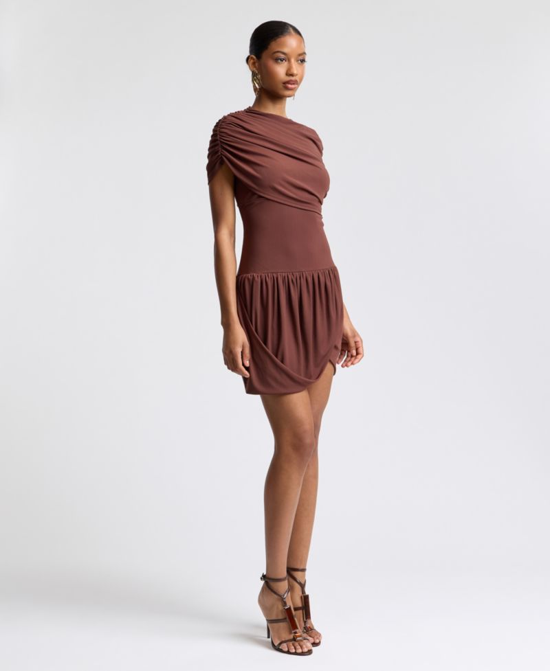 Women's Draped Mesh One Shoulder Mini Dress