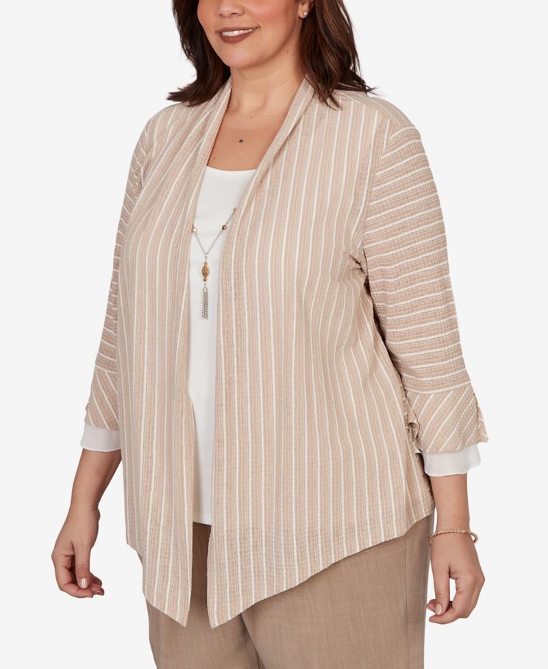 Plus Size Grand Bazaar Vertical Stripe Two-In-One Top with Necklace