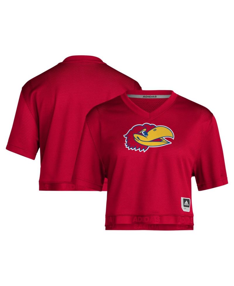 Women's Red Kansas Jayhawks Primegreen V-Neck Cropped Jersey