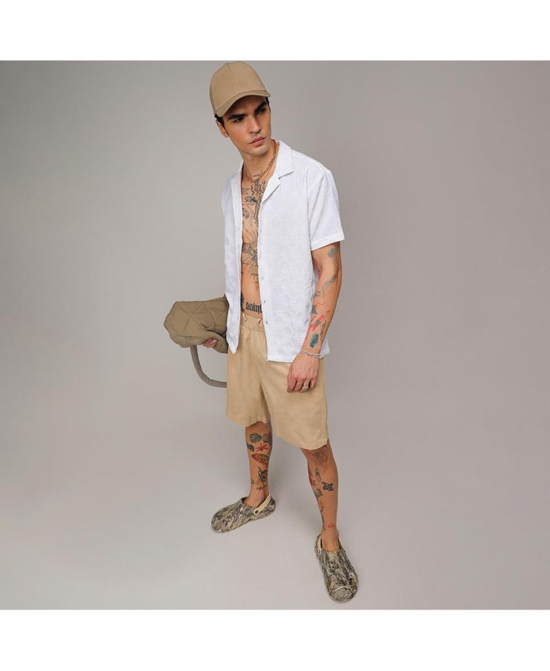 Men's Chalk White Creased-Check Shirt
