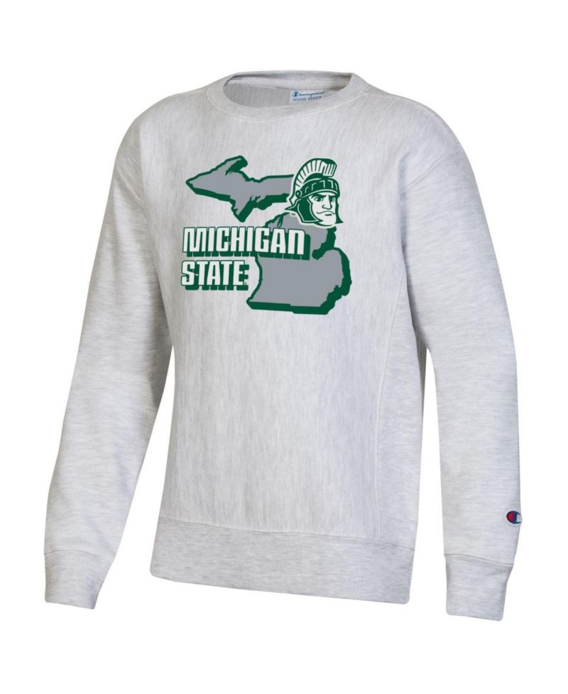 Big Boys Heather Gray Michigan State Spartans Reverse Weave Pullover Sweatshirt