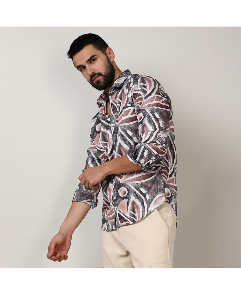Men's Charcoal Grey & Mocha Brown Marble Foliage Shirt