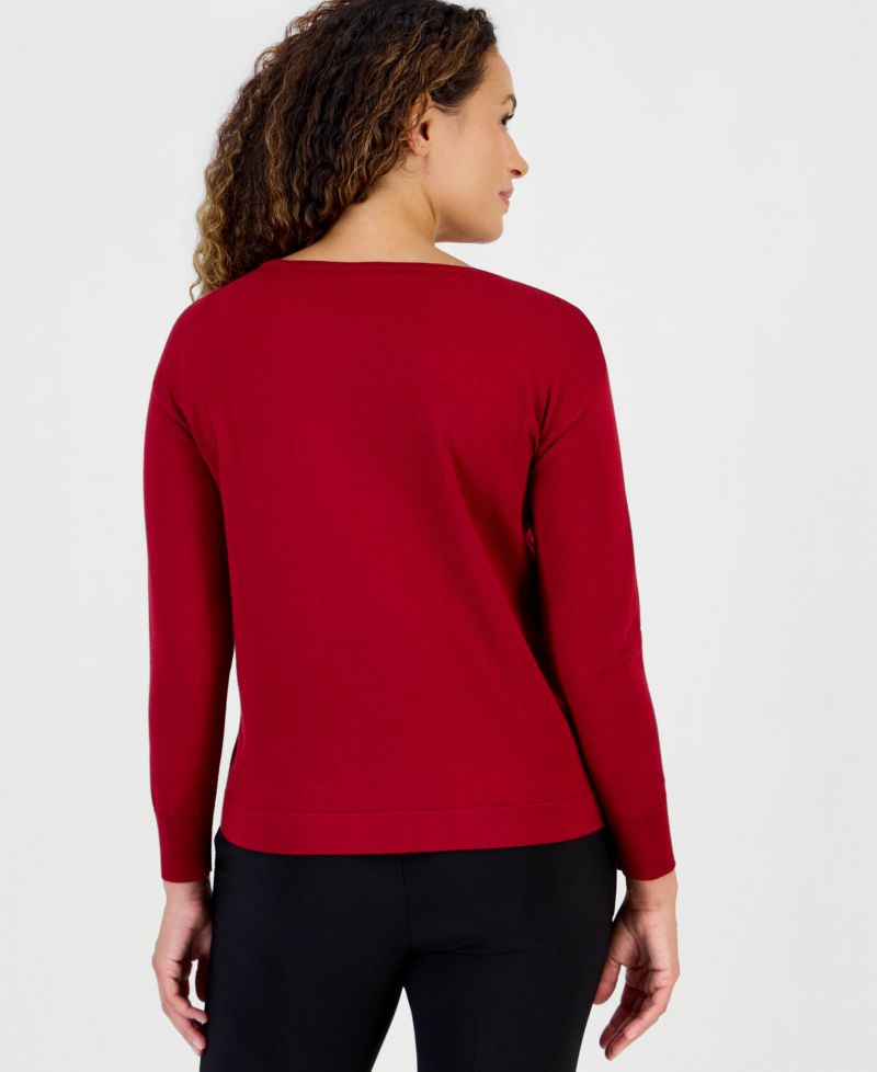 Petite Raining Sequin Boat-Neck Long-Sleeve Embellished Sweater