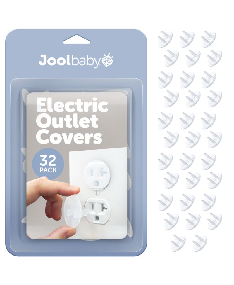 Toddler Jool Outlet Covers (32 Pack) Safety - Easy Adult Removal, Plug Protectors Proofing Electric Sockets - Transparent Design