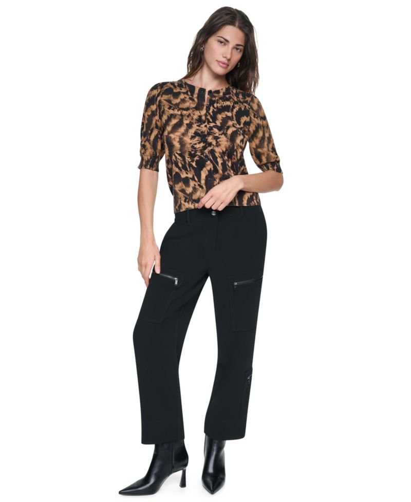 Women's Crewneck Button Placket Cardigan Sweater