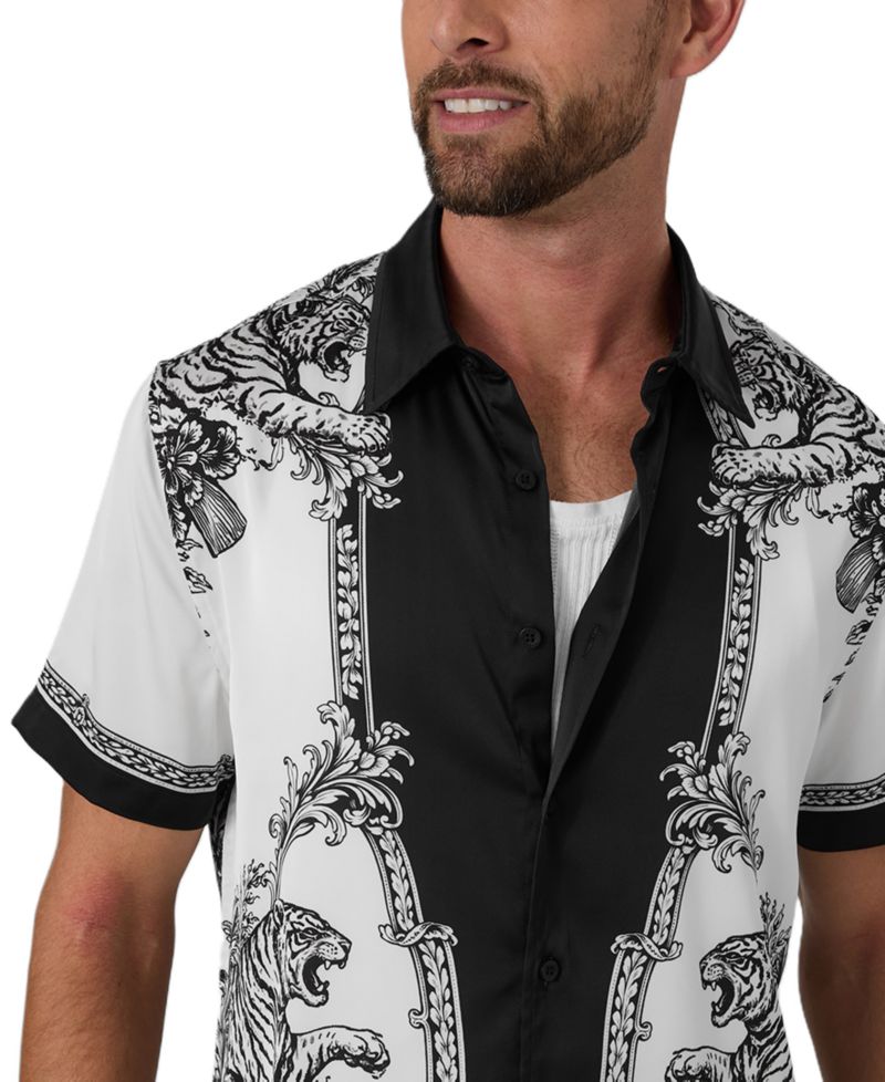Men's Baroque Framed Tiger Short-Sleeve Button-Front Shirt