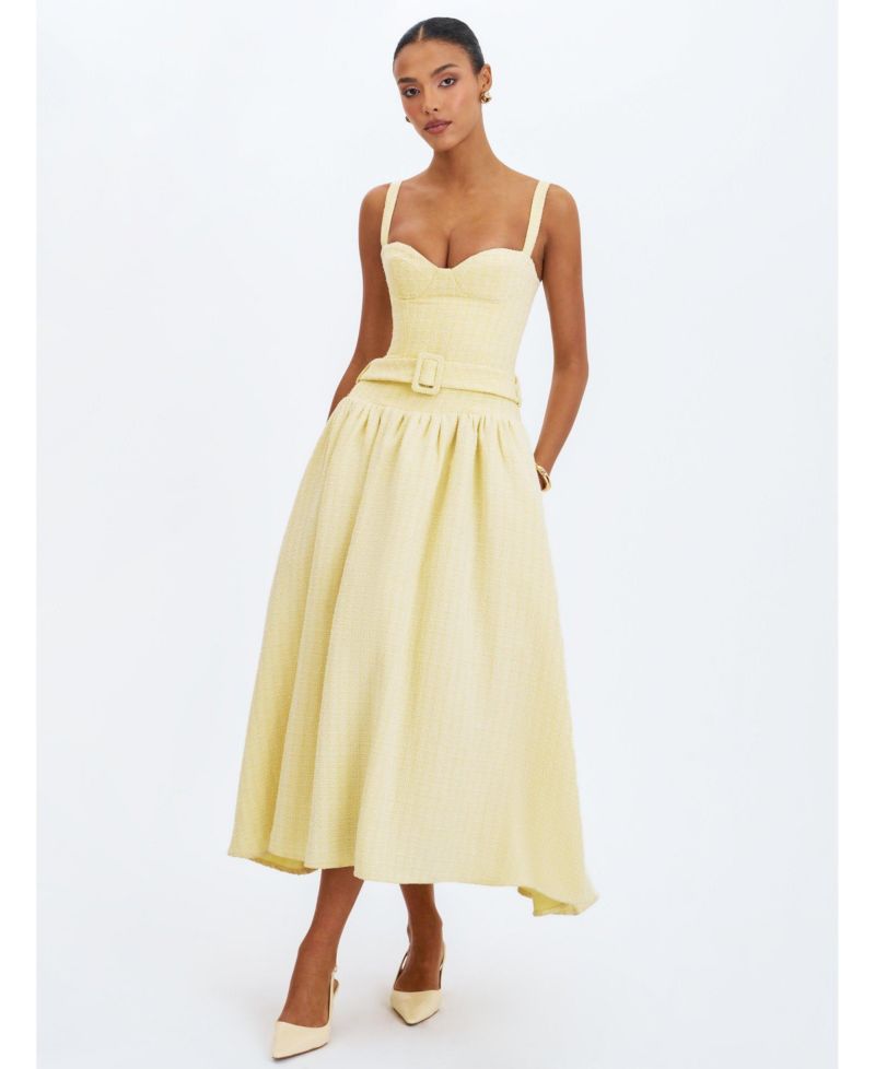 Women's Tiana Butter Yellow Sweetheart Belted Midi Dress