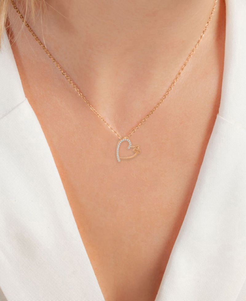 Cubic Zirconia Double Heart Pendant Necklace in Sterling Silver, 18" (Also Available in 14k Gold and 14k Rose Gold Plated Sterling Silver)