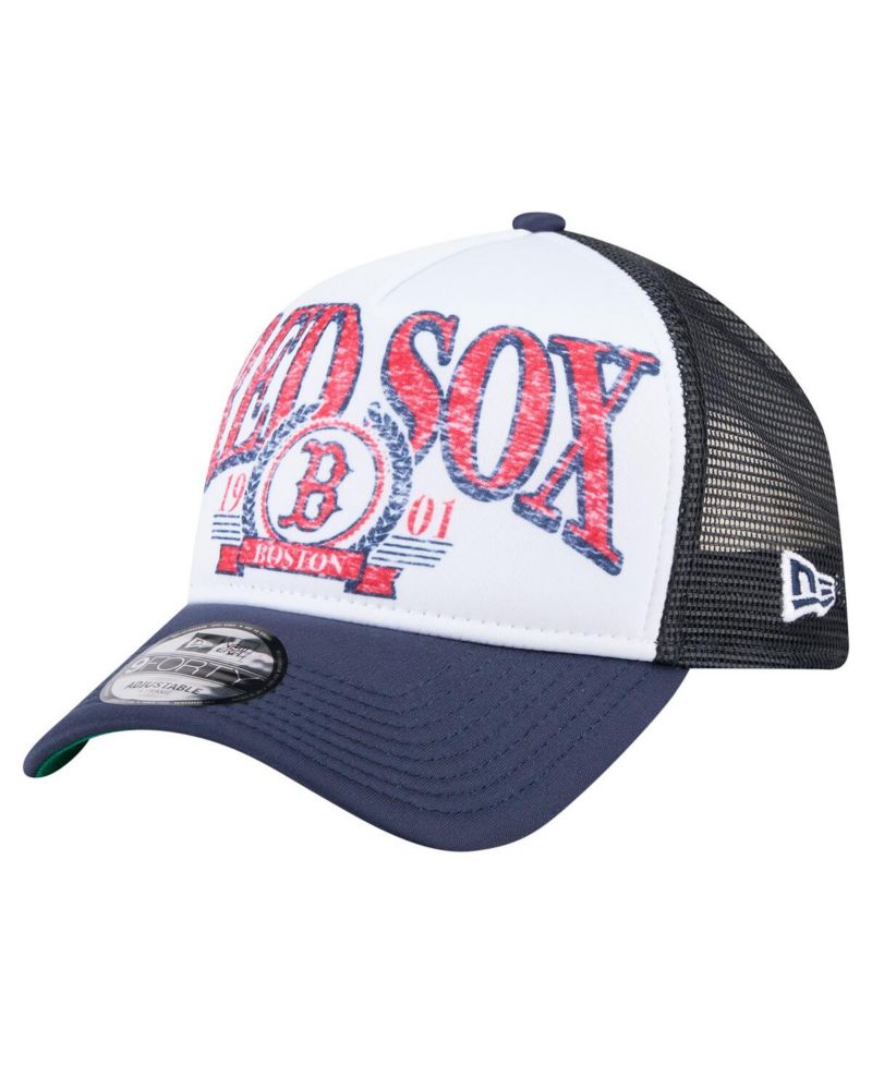Men's Navy Boston Red Sox Distressed 9FORTY A-Frame Adjustable Trucker Hat