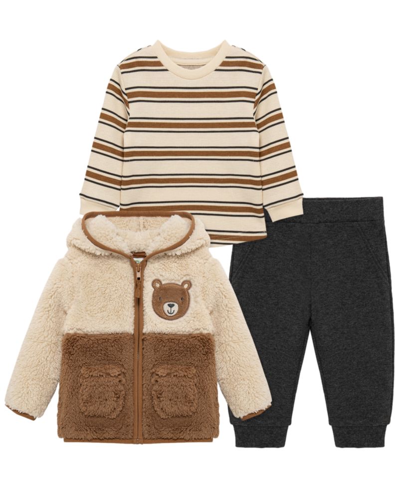 Baby Boys' Bear Sherpa Crewneck T-Shirt, Jacket and Pants, 3-Piece Set