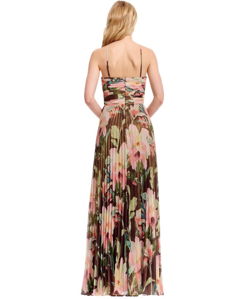 Women's Floral Pleated V-Neck Gown