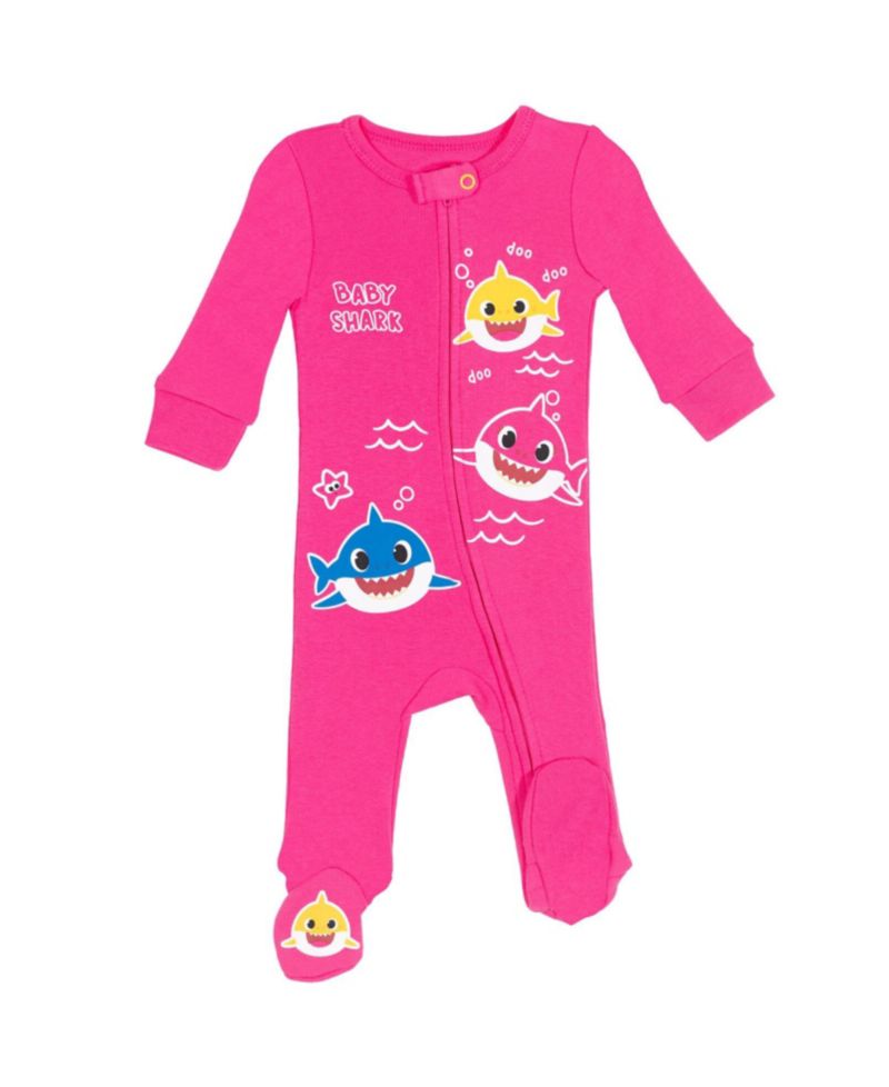 Baby Girls Pinkfong Shark 2 Pack Zip Up Sleep N' Play Coveralls