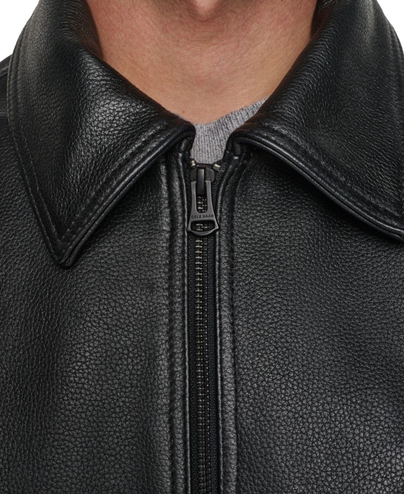 Men's Textured Genuine Leather Bomber Jacket