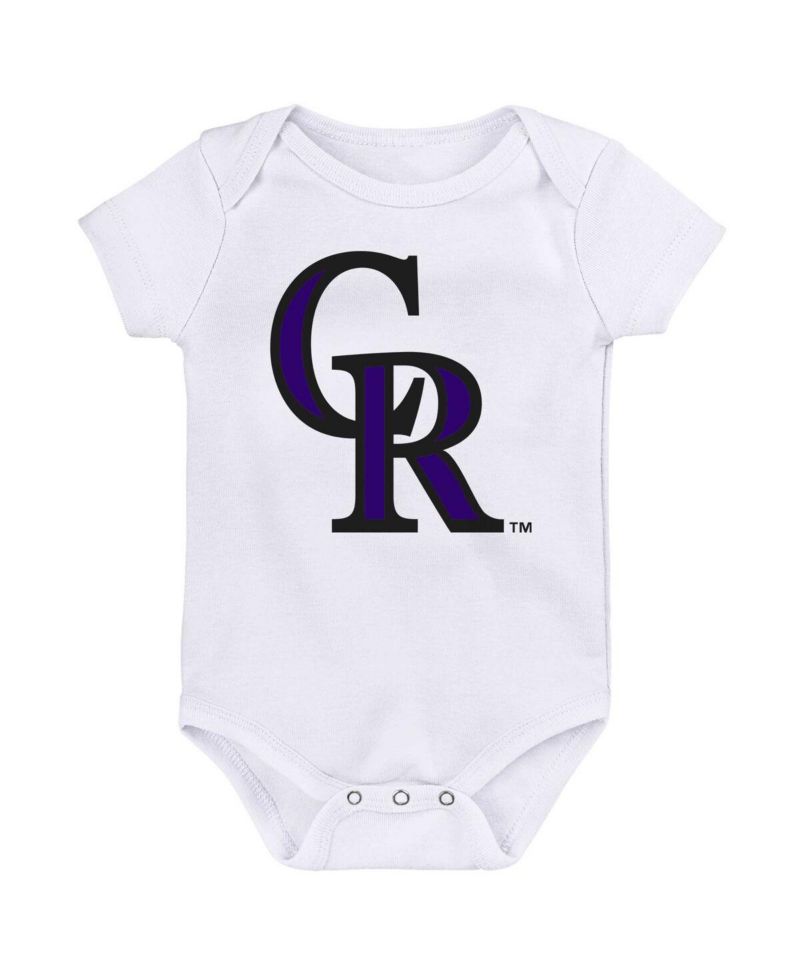 Baby Boys and Girls 3-Pack Purple/Black/White Colorado Rockies Minor League Player Bodysuit Set