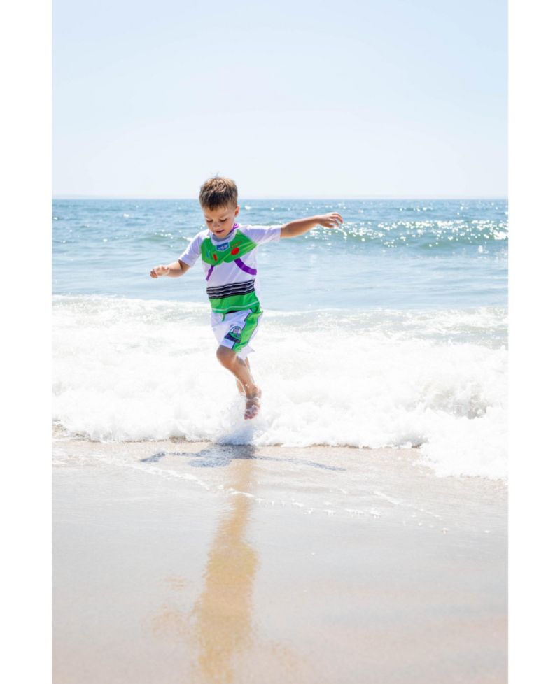 Big Boys Buzz Lightyear Swimwear 2-Piece Rash Guard and Swim Trunks Set