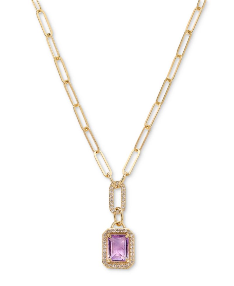 Citrine (2-1/5 ct. t.w.) & White Topaz (5/8 ct. t.w.) Framed Paperclip Link 18" Pendant Necklace in 14k Gold-Plated Sterling Silver (Also in Sky Blue Topaz, Onyx & Amethyst)