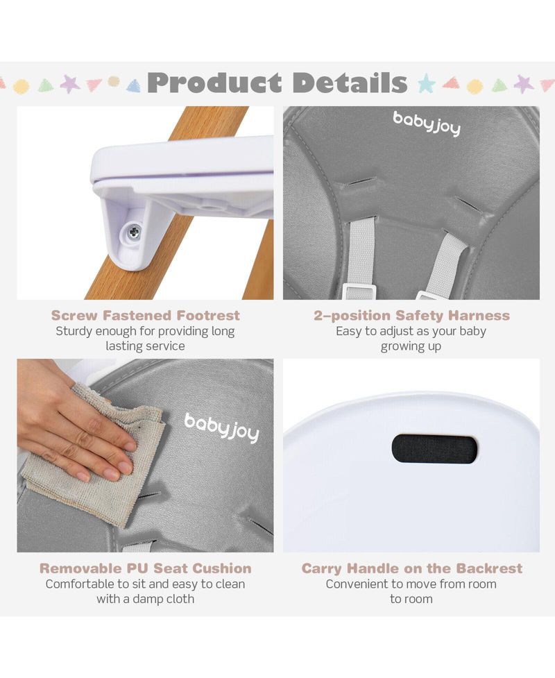 Kids 4-in-1 Convertible High Chair Feeding Chair with Adjustable Tray