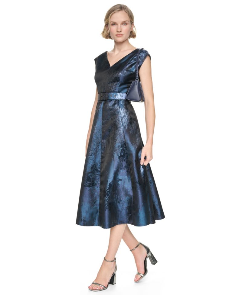 Women's Cap-Sleeve A-Line Midi Dress