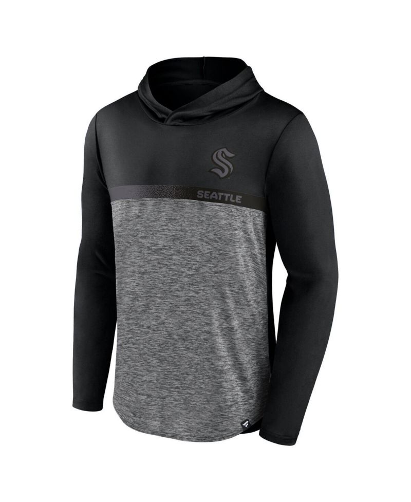 Men's Black/Heather Charcoal Seattle Kraken Iconic Defender Pullover Hoodie