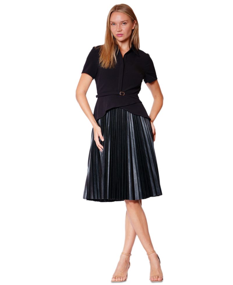 Women's Collared Pleated Skirt Short Dress