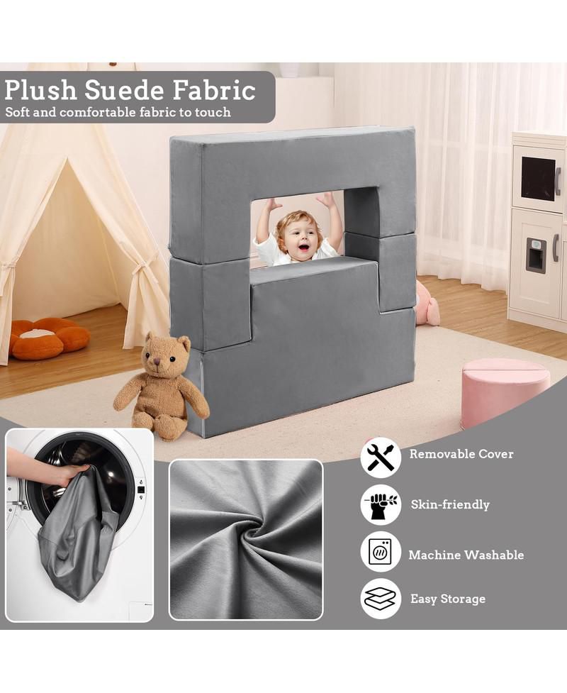 6-Piece Modular Kids Play Sofa with Convertible Design and Removable Covers