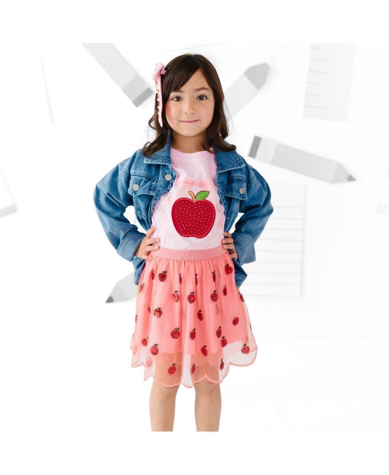 Baby Girls Apple Rhinestone Patch Short Sleeve T-Shirt