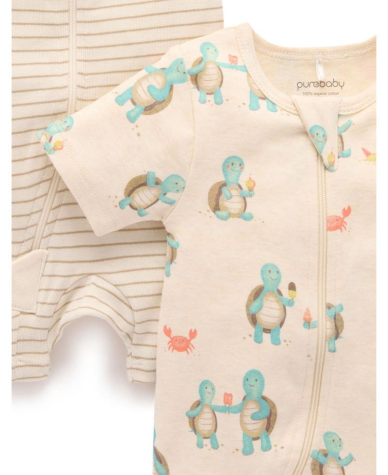 Baby Boy and Baby Girl Short Sleeve 2 Pack Zip Coverall