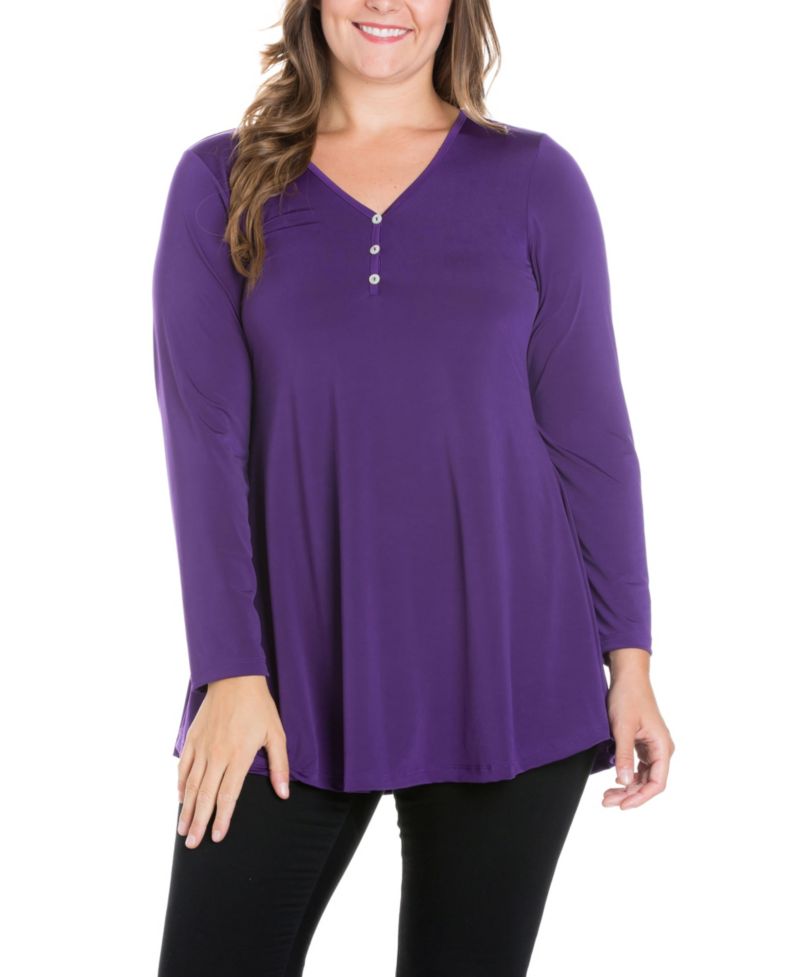 Women's Plus Size Flared Long Sleeves Henley Tunic Top