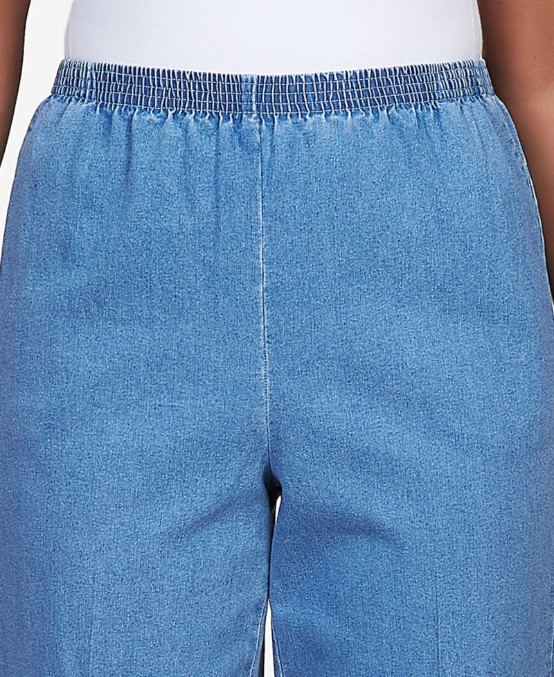 Petite Elastic Waist Short Length Denim Pants