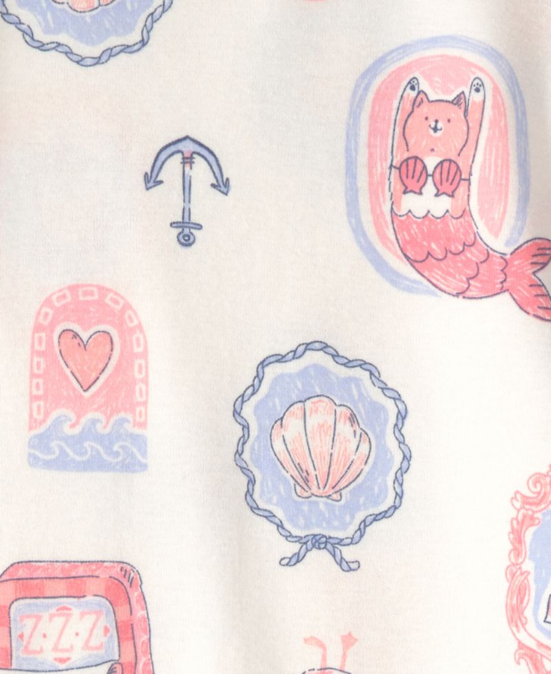 Girls' Baby and Toddler Mermaid Cat Print Top and Pajama Pants, 4-Piece Set