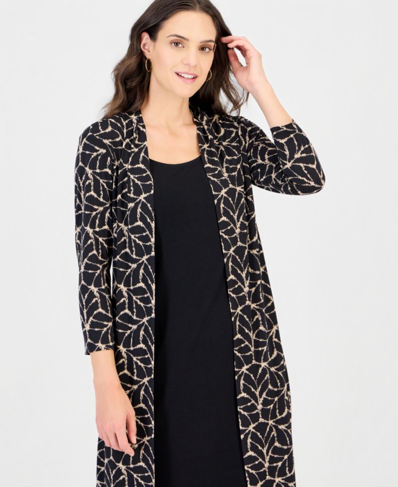 Women's Geometric-Print Scoop Neck 3/4-Sleeve Jacket Dress