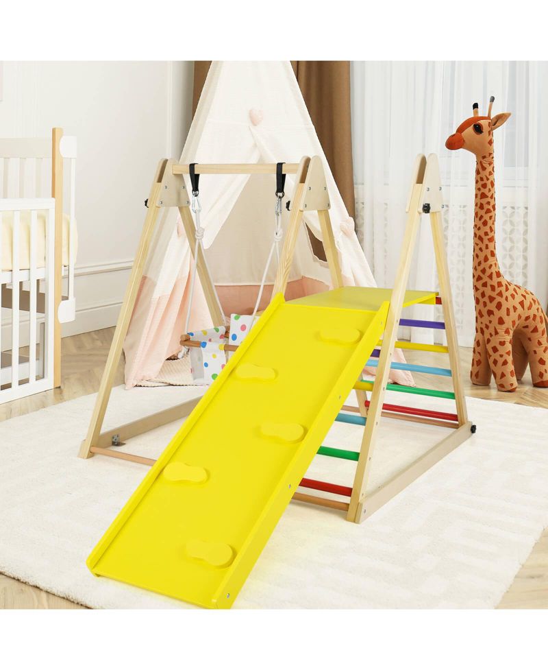4-in-1 Indoor Jungle Gym with Baby Swing, Climber, Ladder and Resting Platform