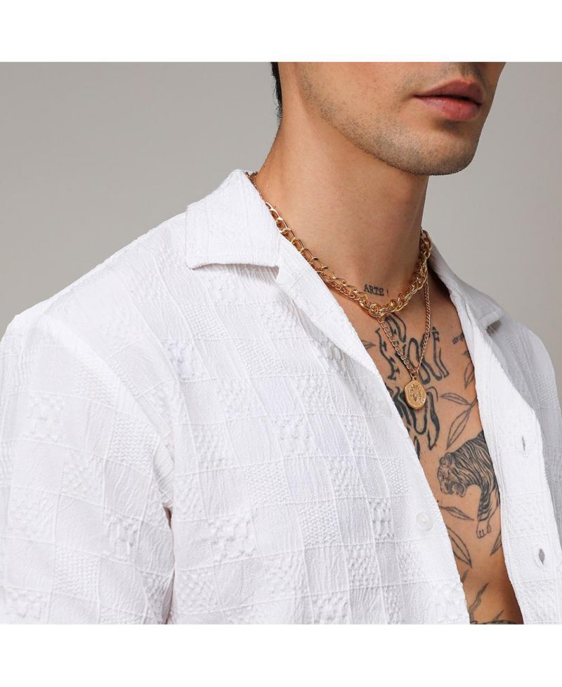 Men's Chalk White Creased-Check Shirt