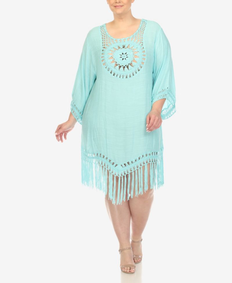 Plus Size Crocheted Fringed Trim Cover Up Dress