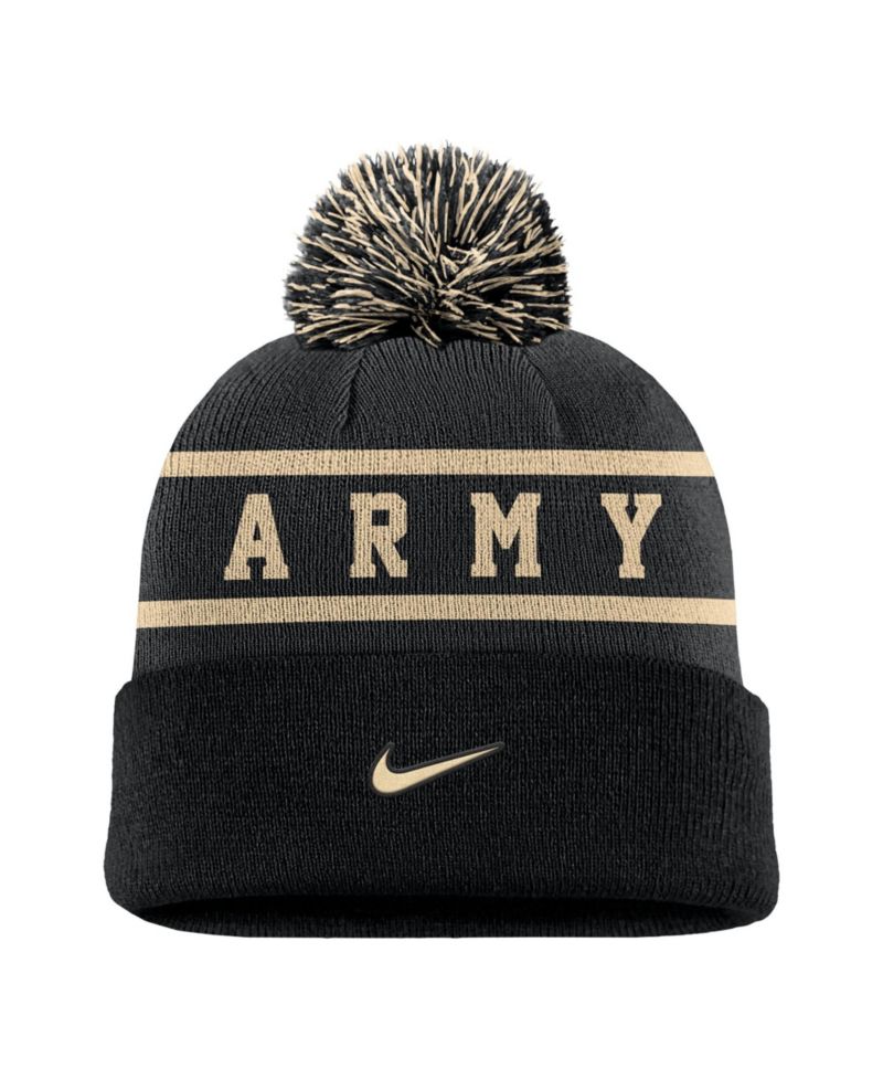 Men's Black Army Black Knights Peak Cuffed Knit Hat with Pom