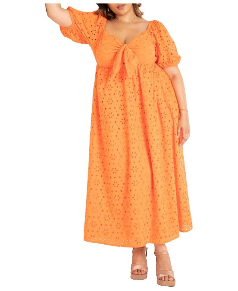 Women's Eyelet Tie Front Maxi Dress