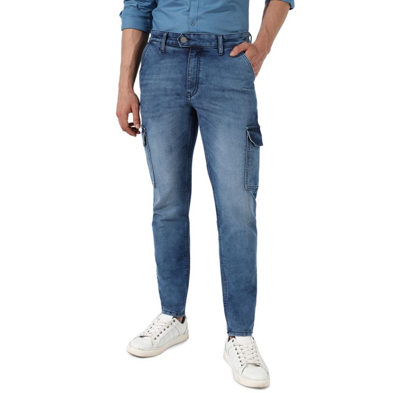 Men's Medium-Wash Cargo Denim Jeans