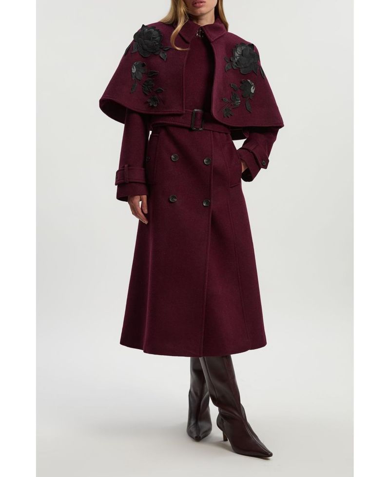 Women's Tailored Funnel-Neck Cape Midi Coat