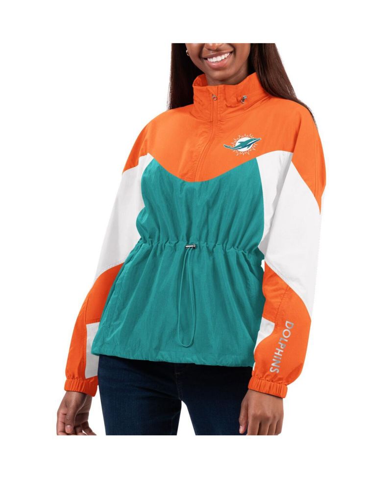 Women's Aqua, Orange Miami Dolphins Tie Breaker Lightweight Quarter-Zip Jacket
