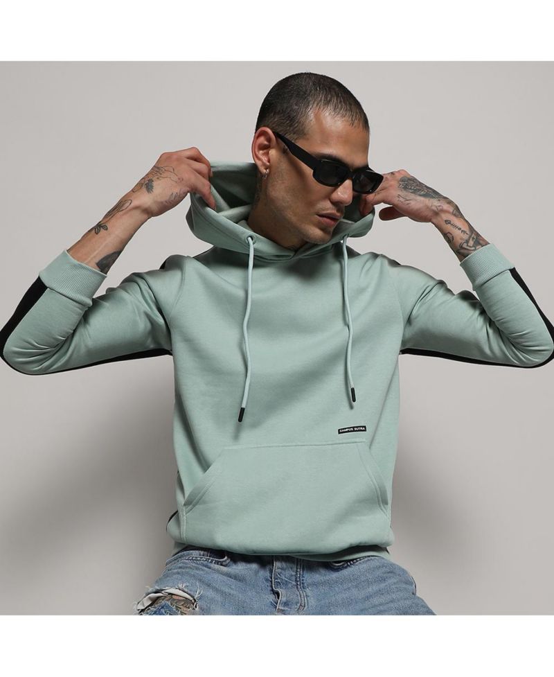 Men's Sage Green Pullover Hoodie With Contrast Back