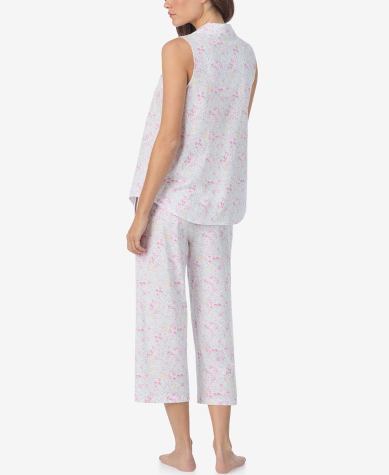 Women's Sleeveless Notch Collar Top & Capri Pajama, 2-Piece Set