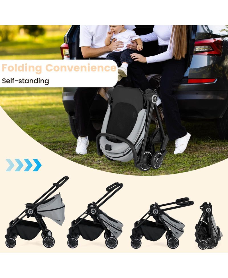 Baby Stroller Foldable Infant Pram with Reclining Backrest Handle
