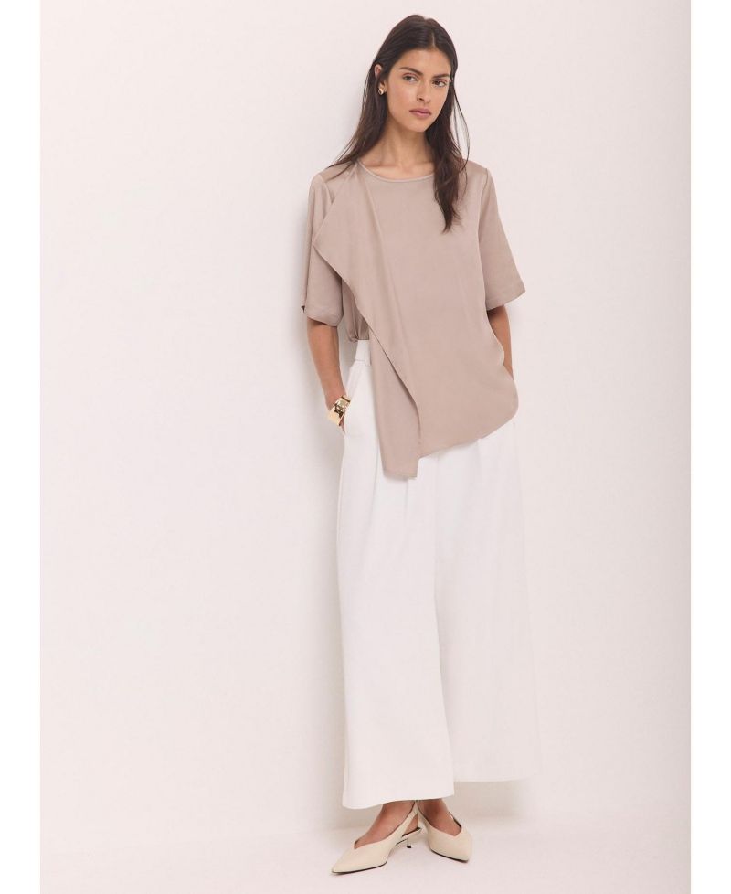 Women's Satin Ruffle-Front Button-Back Top