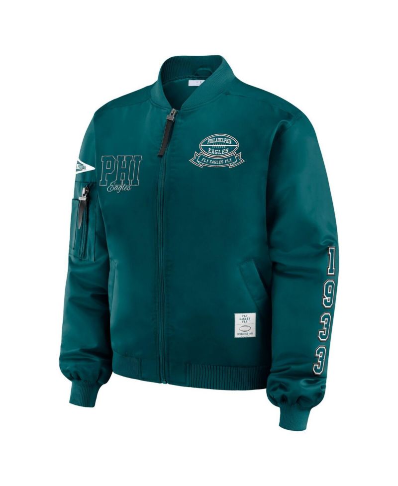 Women's Midnight Green Philadelphia Eagles Patch Full-Zip Bomber Jacket