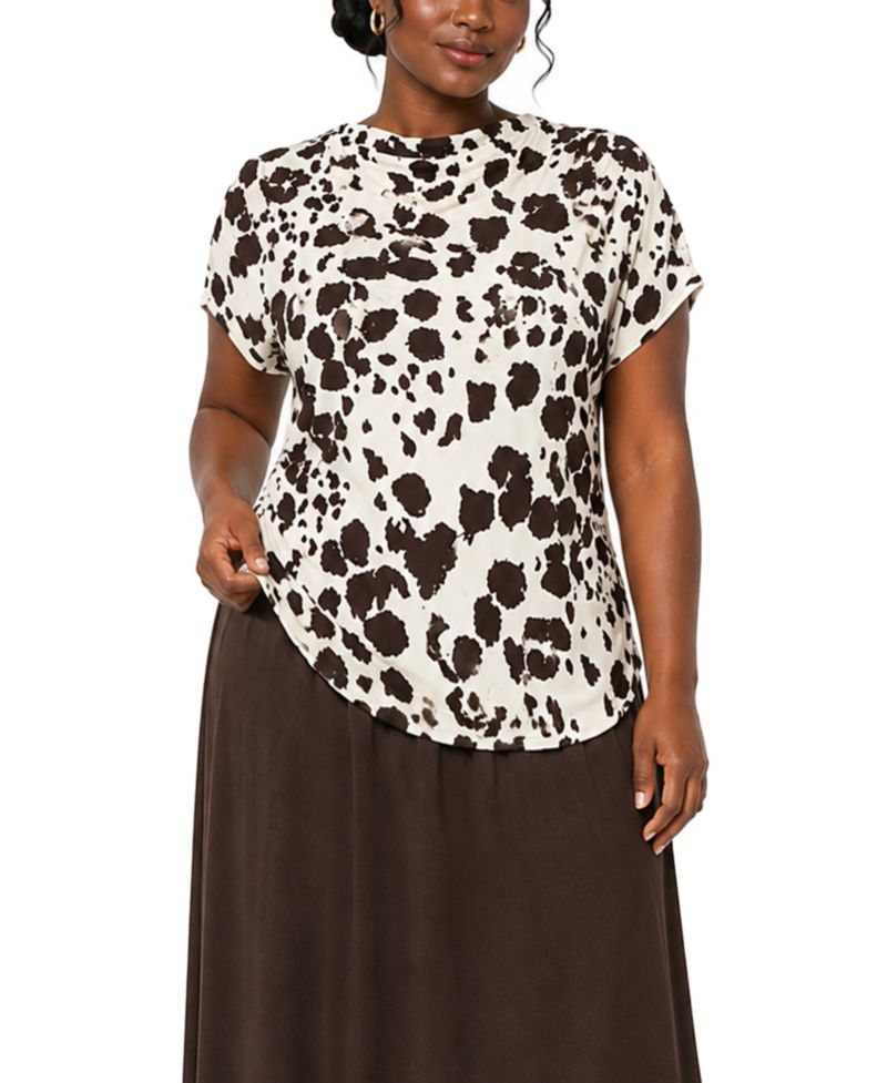Plus Size Cow Print Draped Top