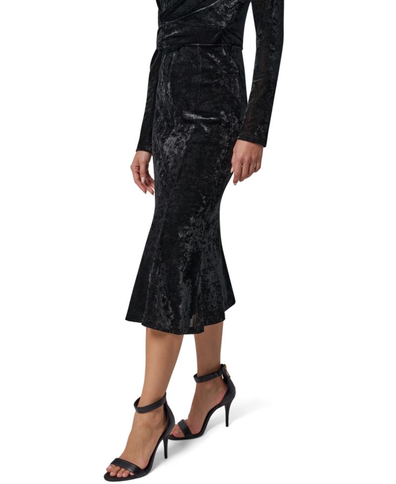 Women's Stretch High-Waisted Velvet Midi Skirt