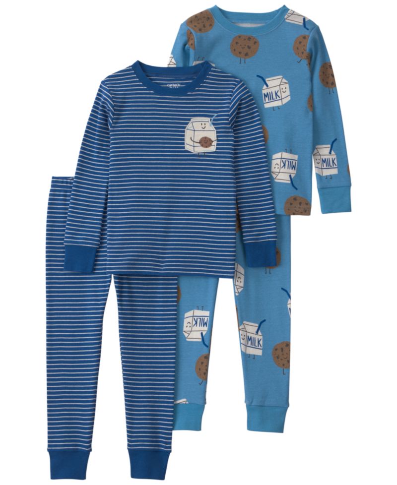 Baby Boys' Milk & Cookies 100% Cotton Snug Fit Pajama, 4-Piece Set